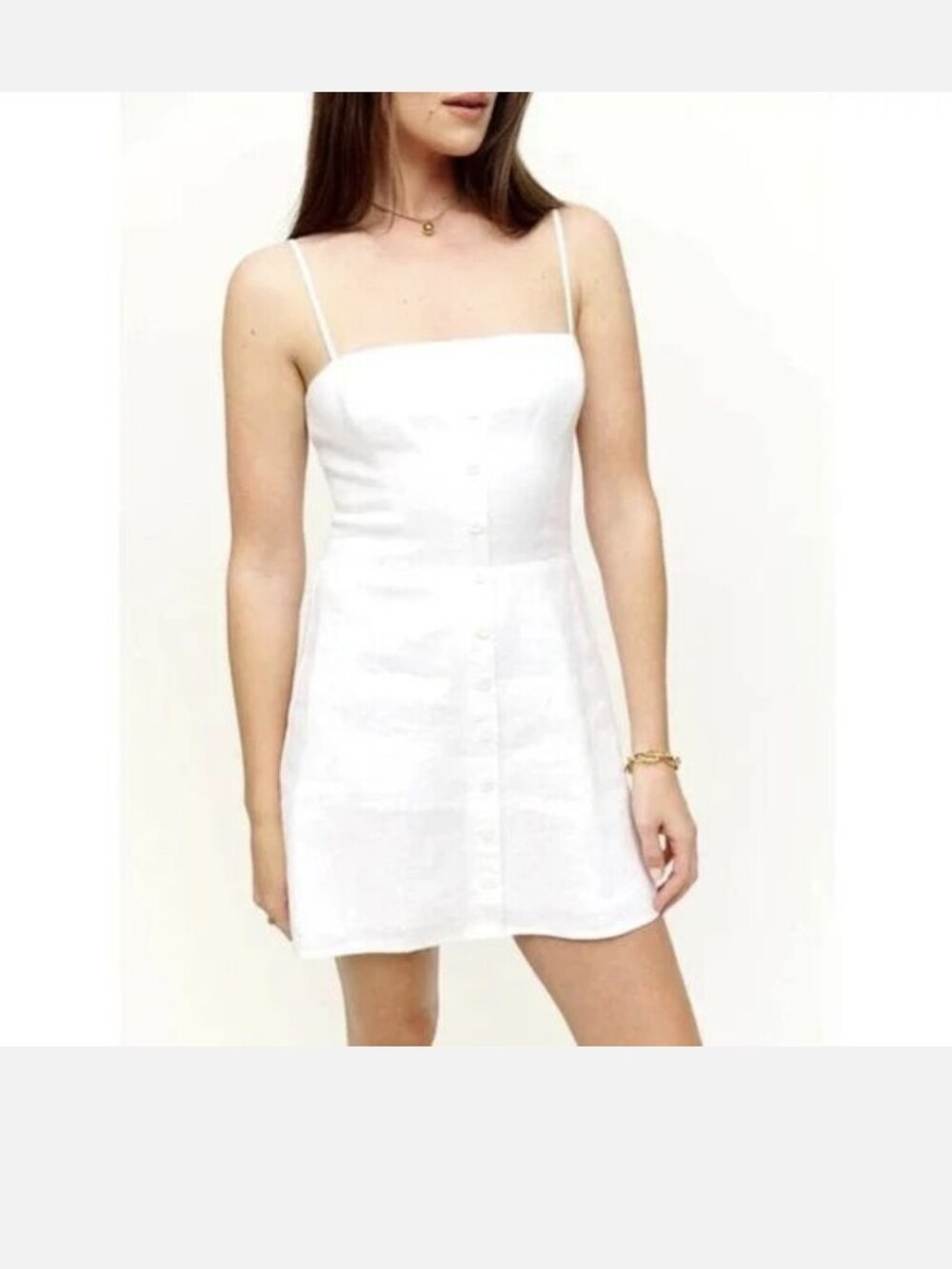 NWOT Reformation Huckleberry Linen Button Front Mini Dress in White